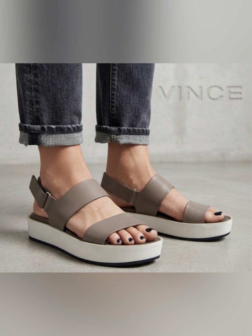 Authentic Vince grey leather designer sandals Sz 7